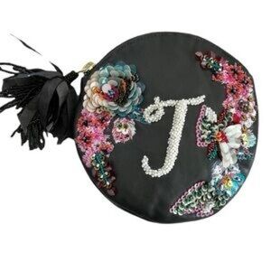 Anthropologie Black Floral Embellished Clutch